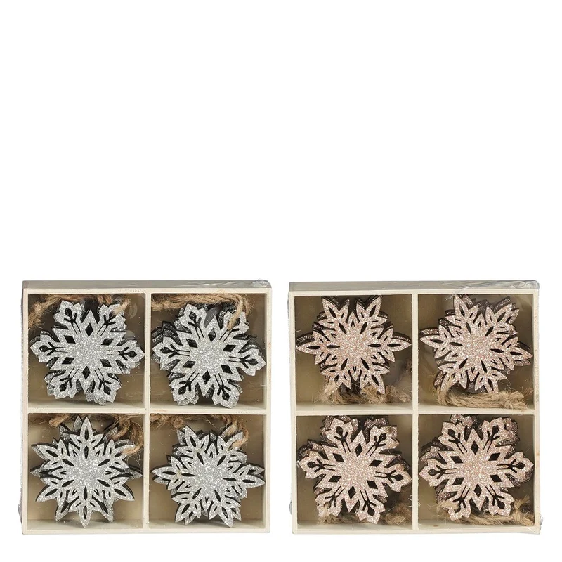 Ornament sneeuwvlok zilv. champ. 2 ass 16 st. l12xb12xh2,5cm