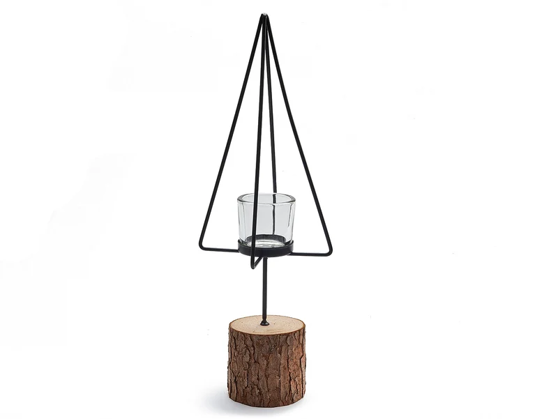 Metal tree candle holder Ø11x43cm black + glass