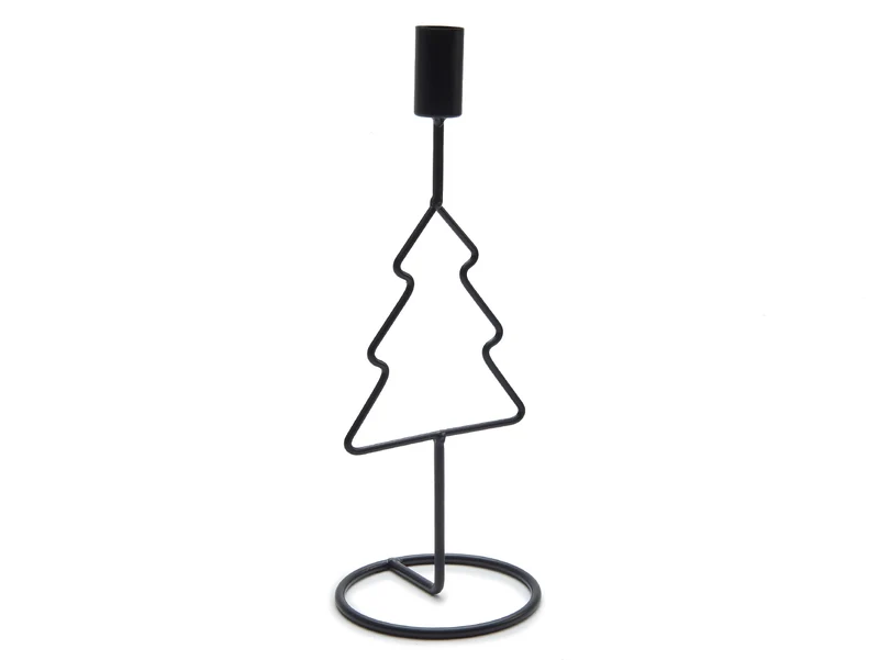 Metal pine tree candle holder 27cm black