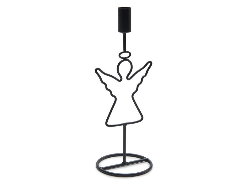 Metal angel candle holder 28cm black