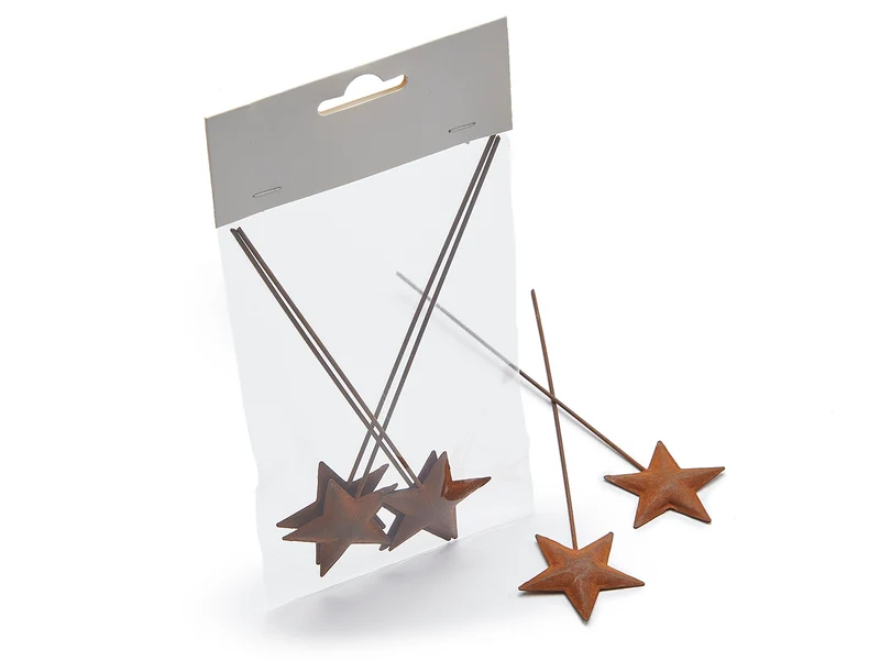 Metal star pick 4,3x17cm rusty 4pcs
