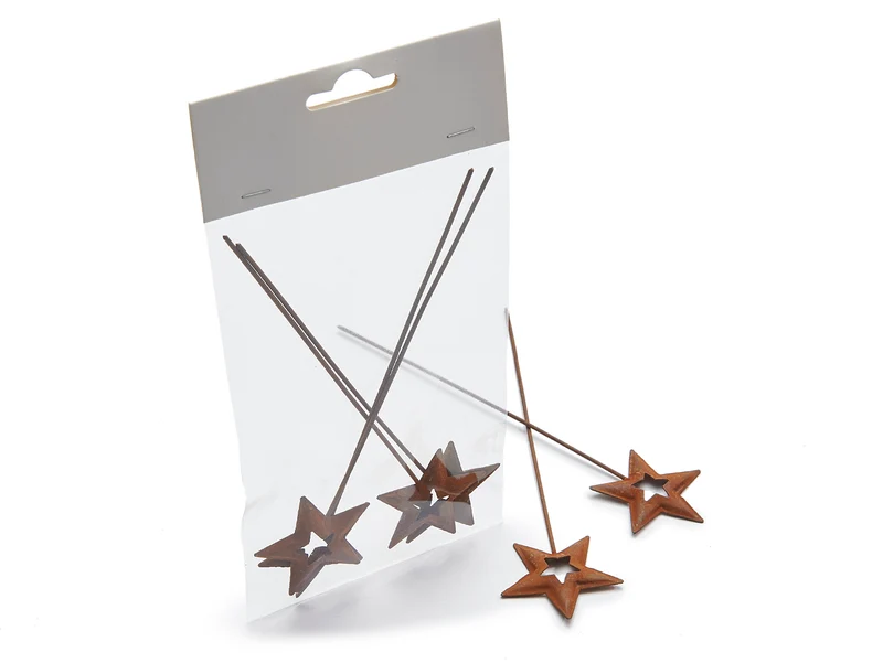 Metal star open pick 4,3x17cm rusty 4pcs