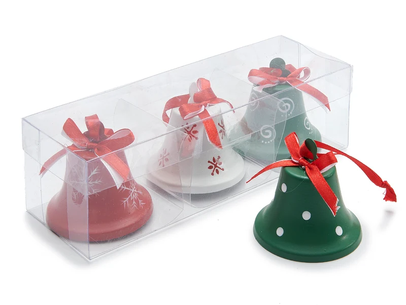 Xmas bell hanger 6,5cm red/white/green 3pcs