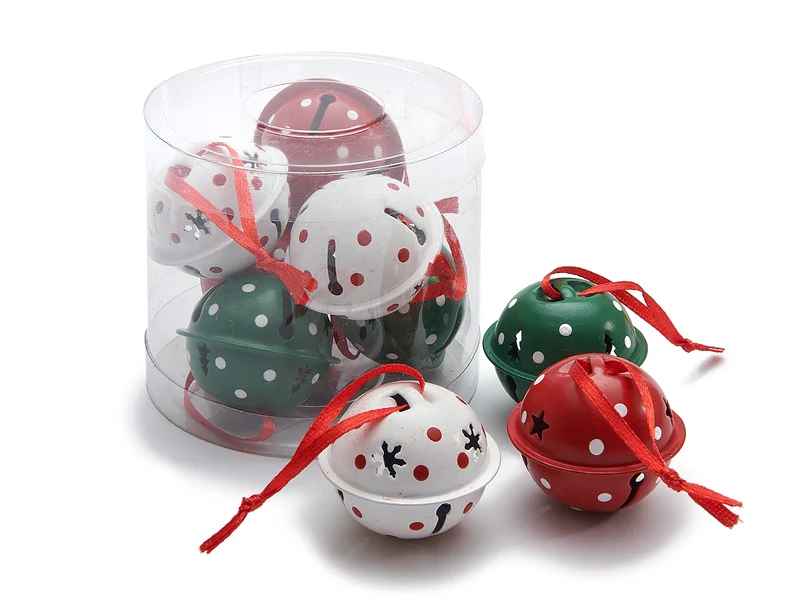 Jingle bell hanger 4cm red/white/green 6pcs