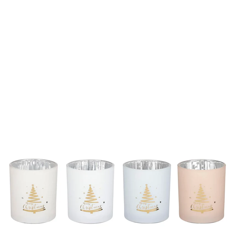 Theelicht houder boom roze bruin grijs wit 4 assorti - h10xd8cm