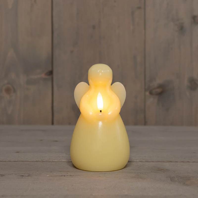 KAARS ENGEL WAX LED 3D VLAM OP BATTERIJ MET TIMER D8.5H14.5CM IVOOR