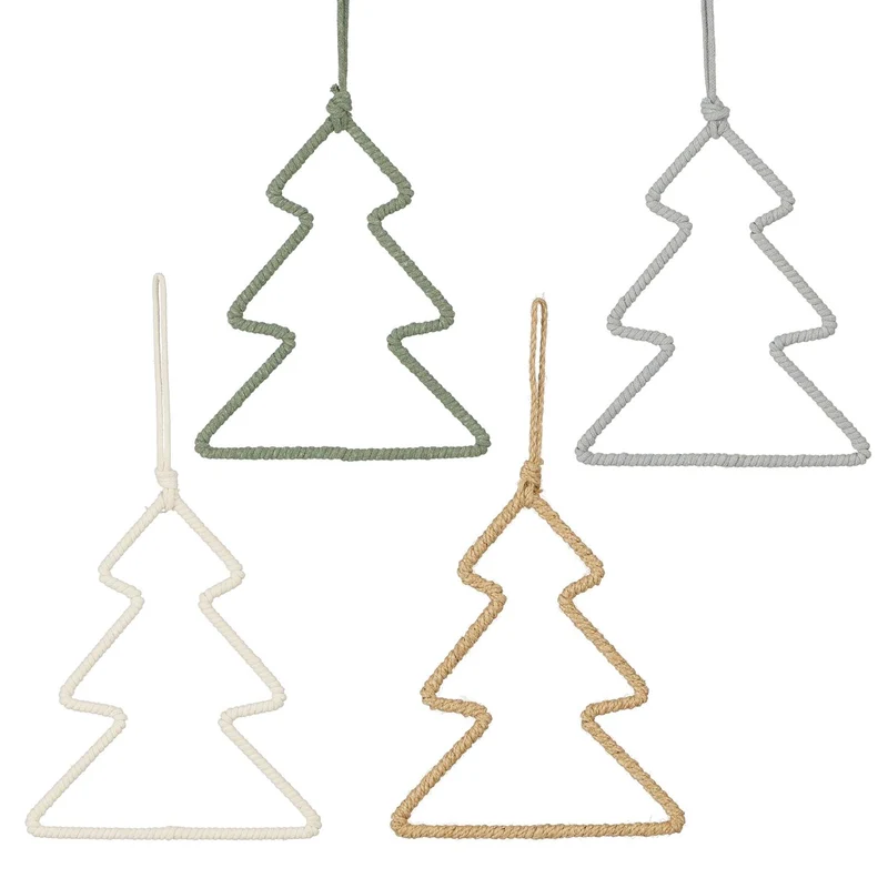 Decoratie boom grijs groen l.bruin wit 4 assorti - l20xb17cm