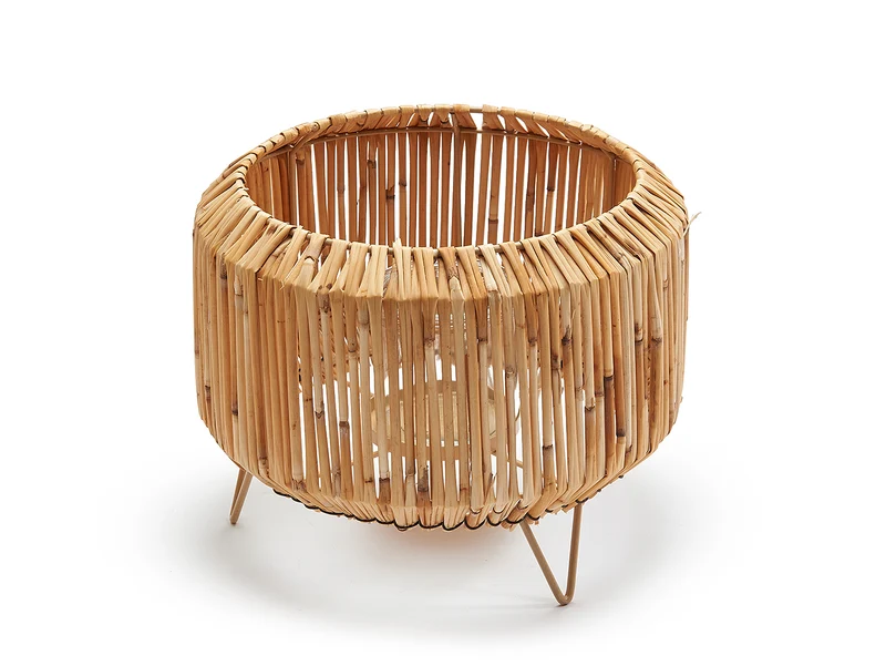 Reed lantern round Ø25,5x20cm natural + glass
