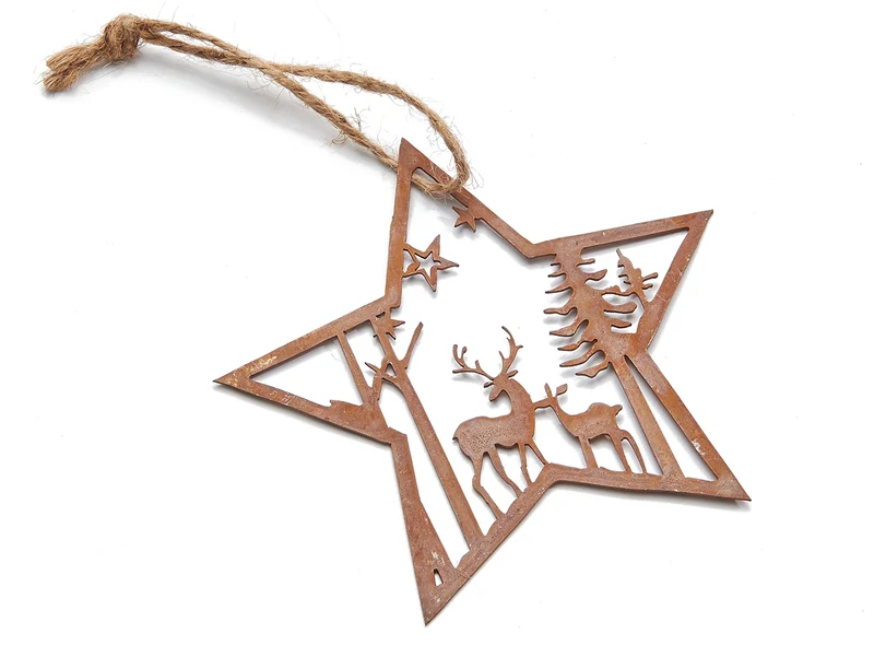 Metal star + landscape hanger 10,5cm rusty