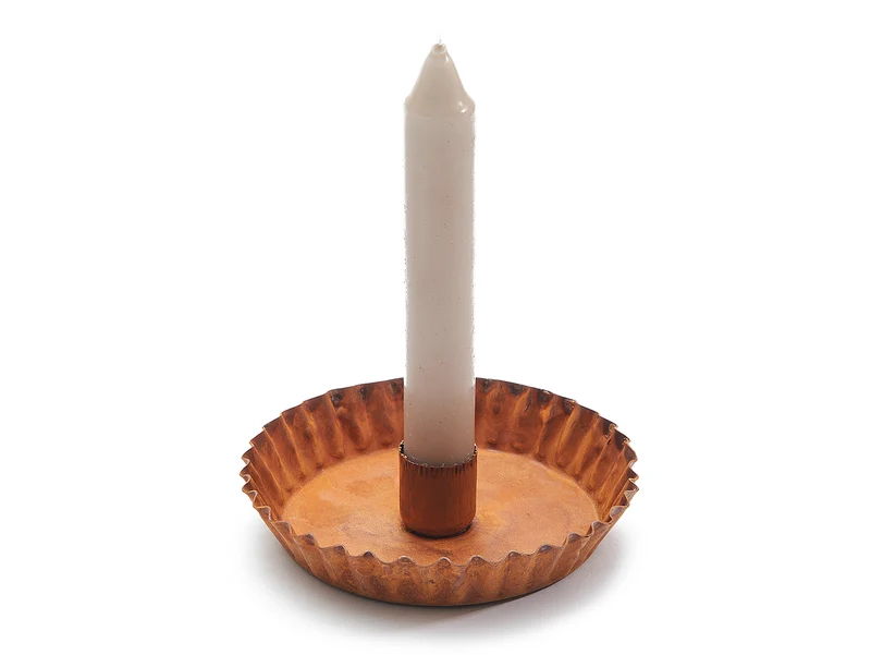 Metal candle holder, wavy Ø11,5x2cm rusty
