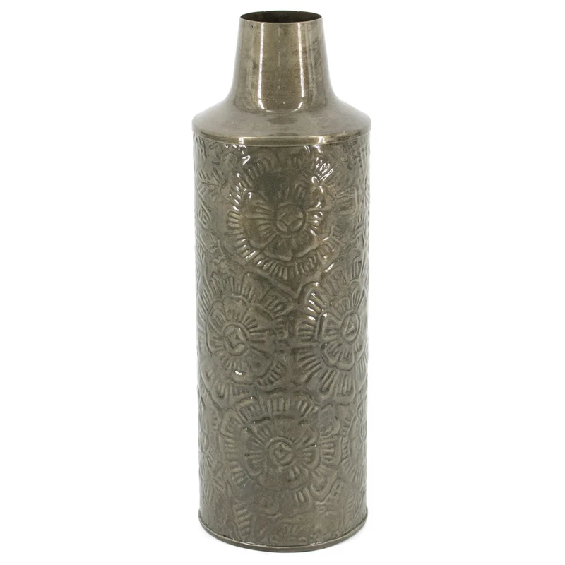 Metalen vaas olive 6,5x14x41cm
