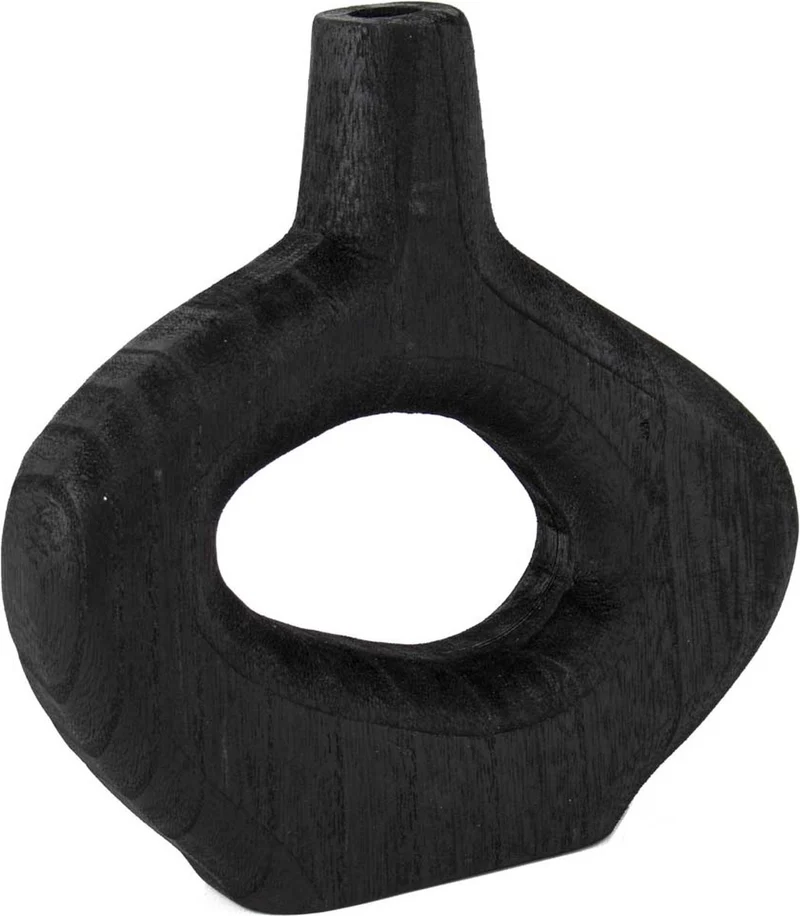 Houten donut vaas zwart 22x6x21,5cm