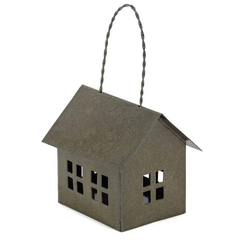 Metalen hanger huisje olive 8x6x7cm