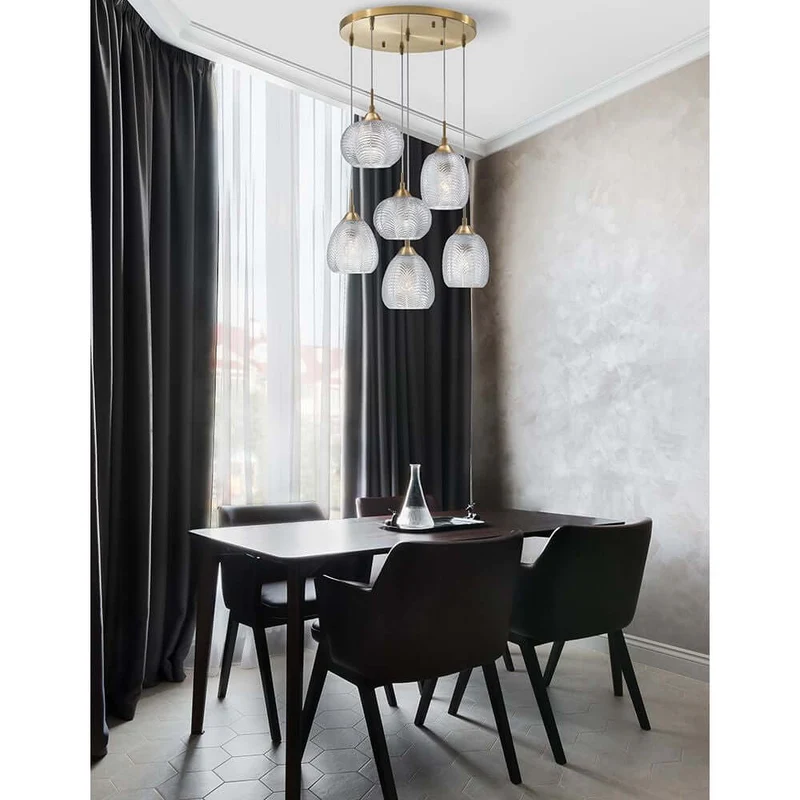 Vario Glas Hängeleuchte 6-flg. Gold, Klar
