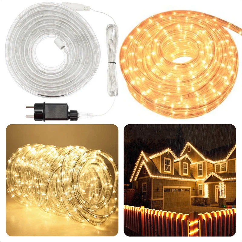 Cheqo® LED Lichtslang - 6 Meter - 144 LED's - Warm Wit - Voor Binnen & Buiten - 150cm Aansluitsnoer - Lichtsnoer - LED Snoer - Kerstverlichting - Sfeerverlichting - Terrasverlichting - Buitenverlichting - Waterdicht - Lichtslinger - Lampjes Slinger