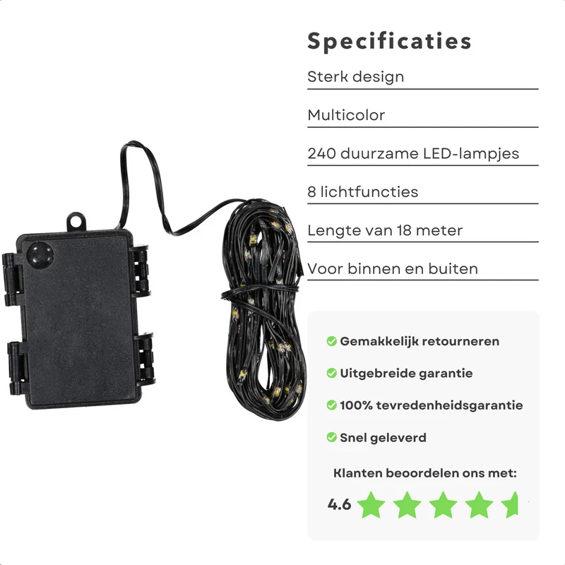 Cheqo® LED Verlichting - 240 LED - 18m - Multicolor - 8 Lichtfuncties - Soft Wire - 3m Aanloopsnoer - IP44 Adapter - Binnen & Buiten - Feestverlichting - Kerstverlichting - Tuinverlichting - Buitenverlichting - Gekleurde Kerstverlichting