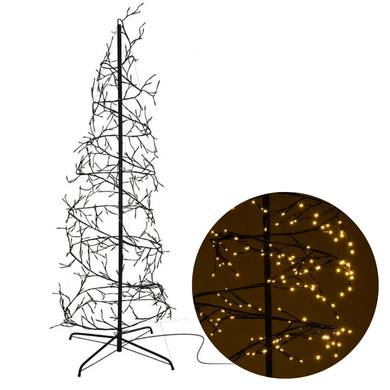 Cheqo® Kerstboom spiraal 150cm - 360 LED - Zwart - 1.50m Hoog - Warm wit - 8 functies en geheugen - Geschikt voor binnen en buiten - Verbruik van 9W - Lichtboom - Lichttakken - Woonkamer - Kerst
