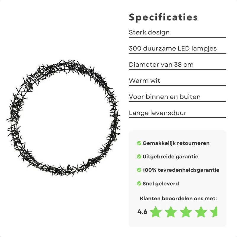 Cheqo® Lichtgevende Kerstkrans - Kerstring - Kerstverlichting - Kerstdecoratie - 300 LED - Ø38cm - 8 Lichtfuncties - Voor Binnen en Buiten