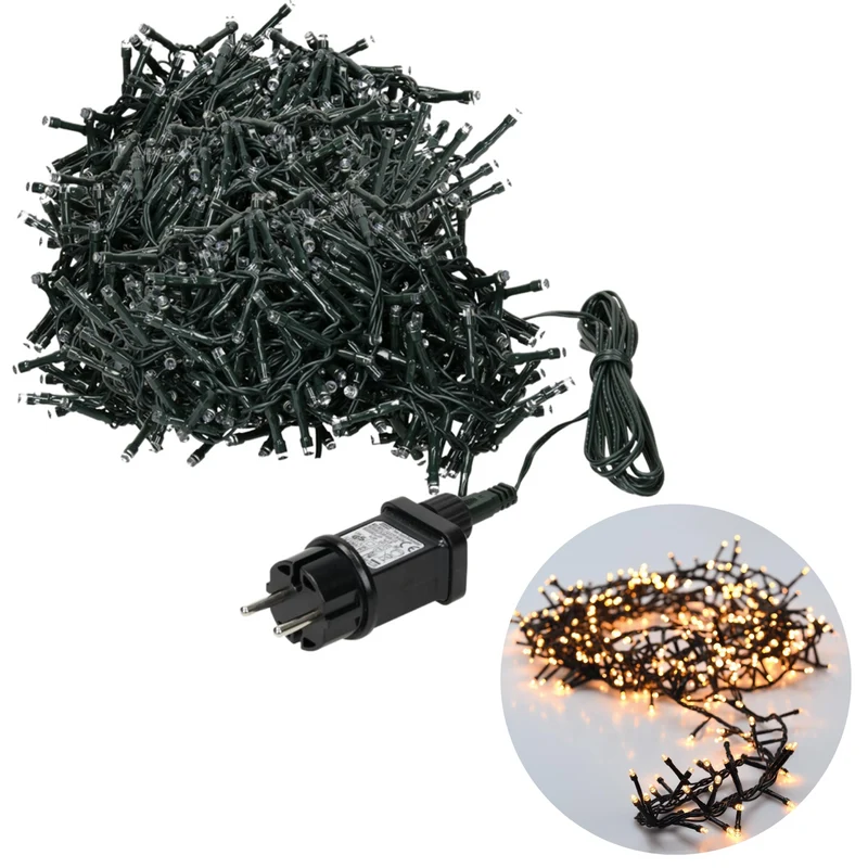 Cheqo® Kerstboomverlichting - Micro Clusterverlichting - Kerstlampjes - Led Verlichting - Kerstverlichting voor Binnen en Buiten - 1000 LED's - 20 Meter - Warm Wit