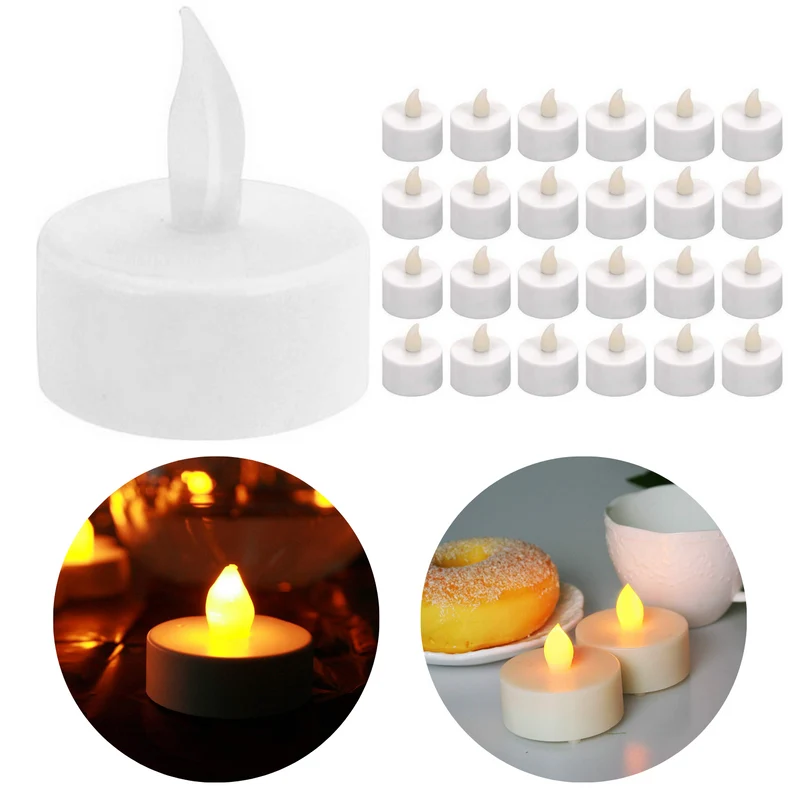 Cheqo® Theelichtjes LED - Theelichten - 24 Stuks - Waxinelichtjes - Realistische Vlam - Kaarsen - Kaarsjes - Theelicht - ø3.8x4 - Inclusief 24 Batterijen