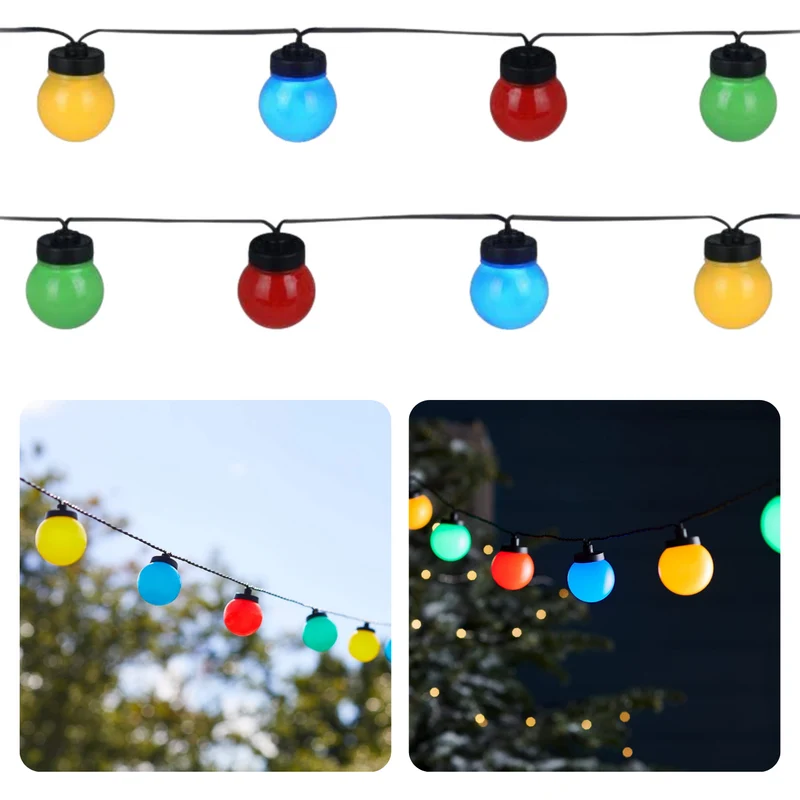 Cheqo® Lichtsnoer - Fairy Lights - Lichtslinger voor Binnen en Buiten - Kerst Verlichting - Tuinverlichting - Feestverlichting - Partyverlichting - Tuinverlichting - 20 LED Bolletjes - ø5cm - Multicolor - 1250cm