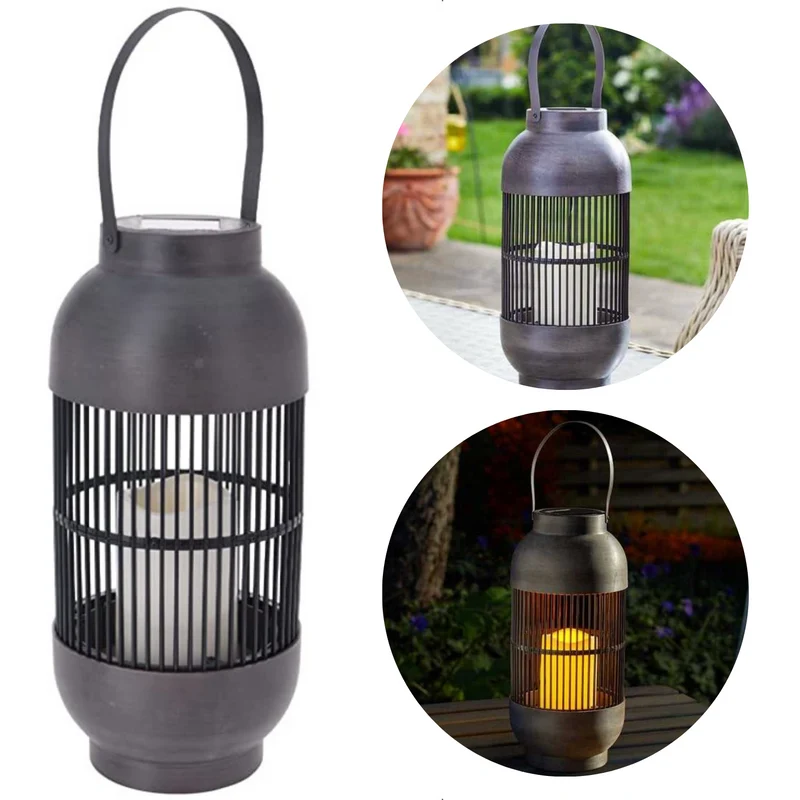 Cheqo® Buitenlamp - Solar Lantaarn - Tuinlamp op Zonne-Energie - Buitenlamp Zonne Energie - LED - ø15cm - 33cm Hoog - Metaal