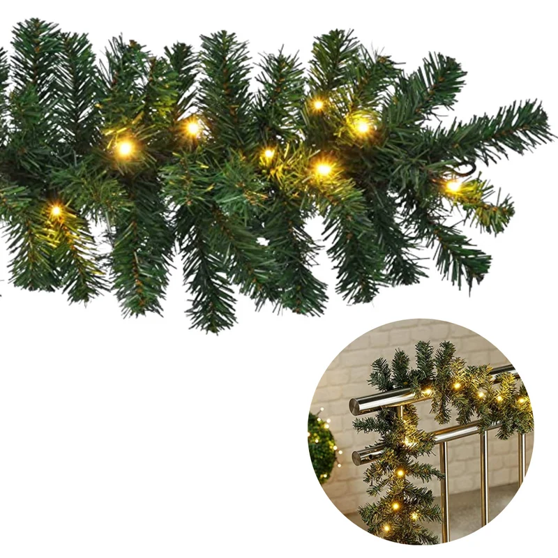 Cheqo® XL Guirlande met Kerstverlichting - Kerstlampjes - Kerstslinger - Warm Wit - 270cm - 150 takjes - 35 LED - Met Timer Functie
