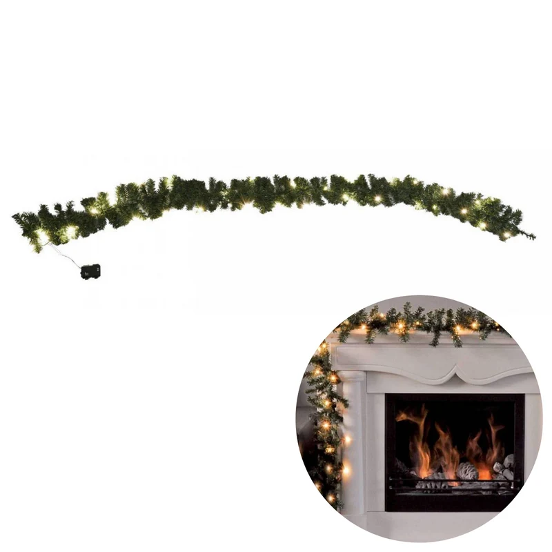 Cheqo® Guirlande met Kerstverlichting - Kerstlampjes op Batterij - Kerstslinger - Warm Wit - 270cm - 30 LED - Met Timer