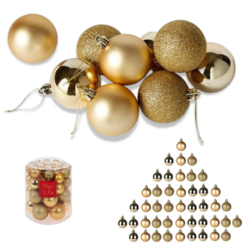 Cheqo® XL Kerstballen Set - Gouden Kerstballenset - 44 Stuks - Onbreekbaar Plastic - Goud