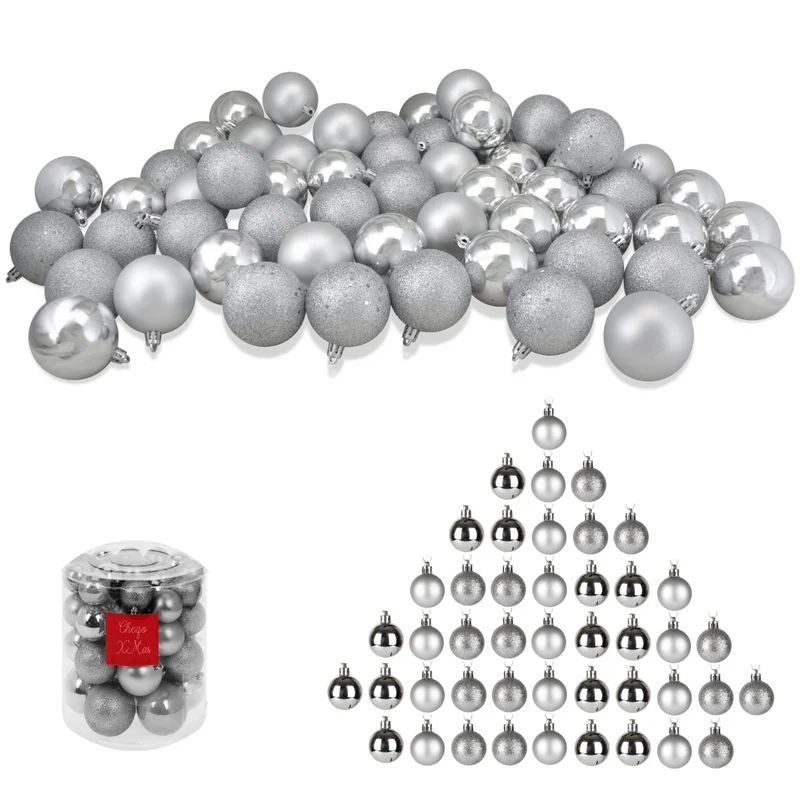 Cheqo® XL Kerstballen Set - Zilveren Kerstballenset - 44 Stuks - Onbreekbaar Plastic - Zilver