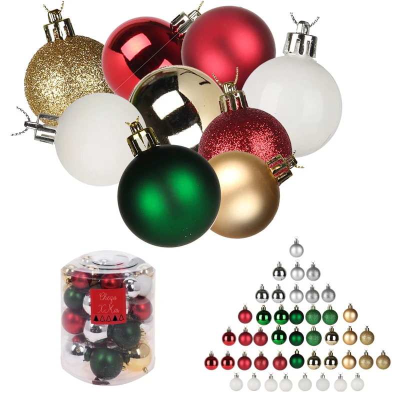 Cheqo® XL Kerstballen Set - Mix Kerstballenset - 44 Stuks - Onbreekbaar Plastic - Groen - Rood - Wit - Zilver - Goud