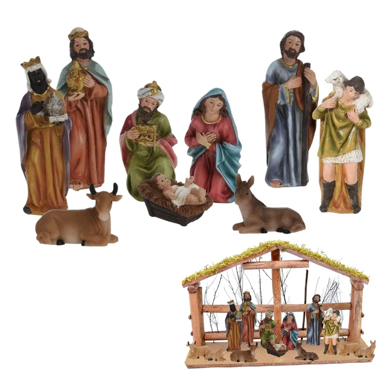 Cheqo® Kerststal Figuren - Kerststalfiguren - Kerstgroep - Kerstbeeldjes - 9-delig