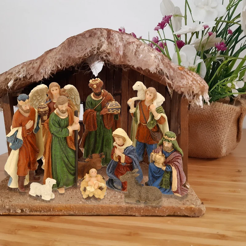 Cheqo® Kerststal Figuren - Kerststalfiguren - Kerstgroep - Kerstbeeldjes - Polystone - 11-delig