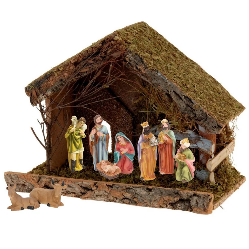 Cheqo® Kerststal Zonder Figuren - Kersttafereel - Kerstdorp - 32 x 17 x H25cm