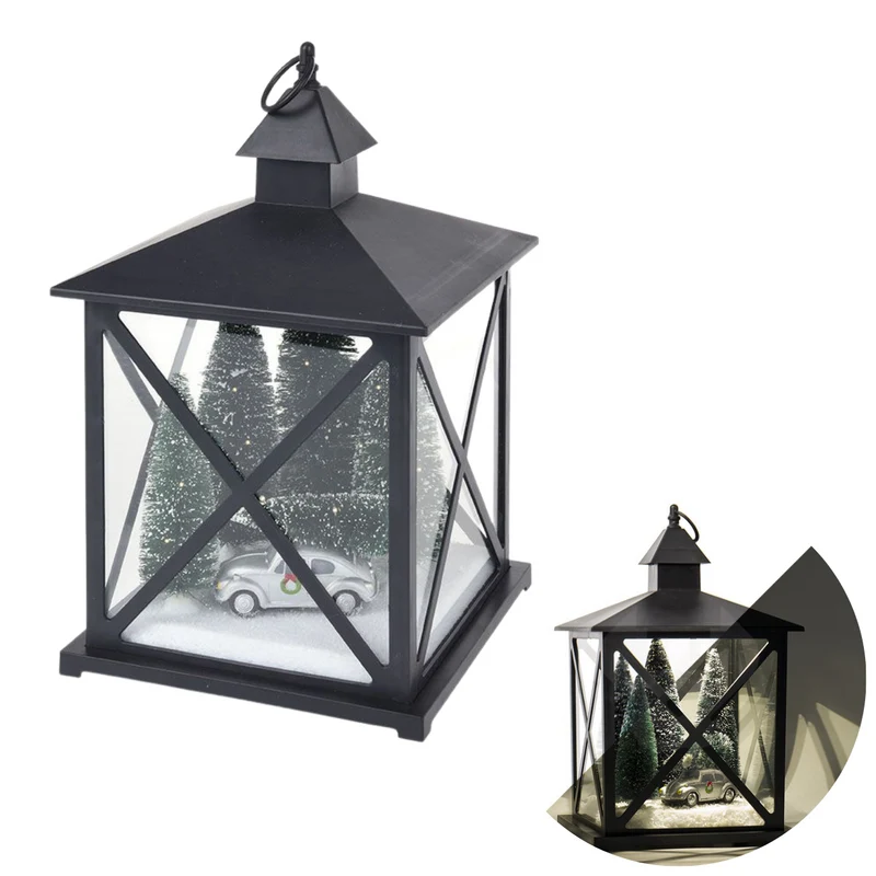 Cheqo® Kerstlantaarn met Kerstdorp - Kerstdecoratie - Lantaarn - Kerstverlichting - 38cm - Met Licht