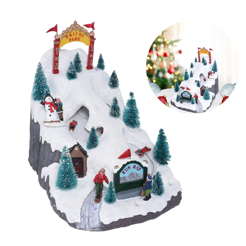 Cheqo® Kerstdorp met Skipark - Kersttafereel - Skipiste - Kerstdecoratie - Met LED Licht en Bewegende Mensen