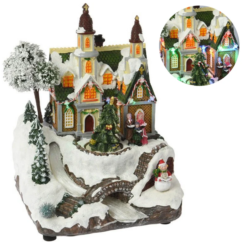 Cheqo® Kerstdorp met Rivier - Kersttafereel - Kerstdecoratie - Met LED Licht en Draaiende Kerstboom