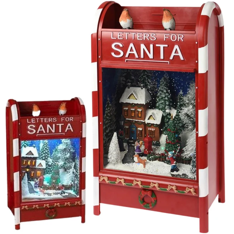 Cheqo® Kerst Brievenbus - Kerst Postbus met Verlichting en Muziek - Kerstdecoratie - Letters for Santa - Kersttafereel - 35 x 21.5 x 62 cm