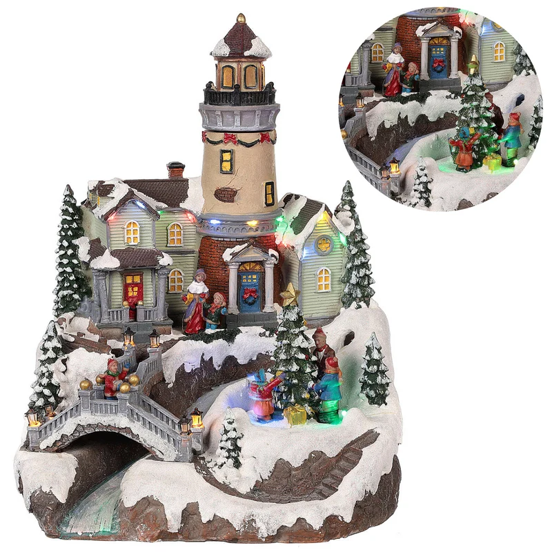 Cheqo® Kerstdorp met Kerstboom - Kersttafereel - Kerstdecoratie - Met LED Licht en Draaiende Kerstboom