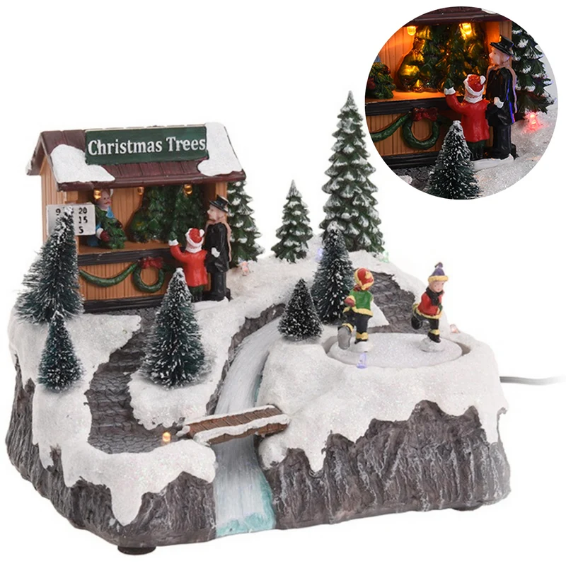 Cheqo® Kerstdorp met Kersthuisje - Kersttafereel - Kerstdecoratie - Met LED Licht en Bewegende IJsbaan
