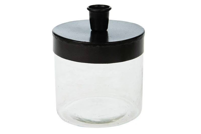 Dinner candle holder metal / glass Ø10x13cm - Black