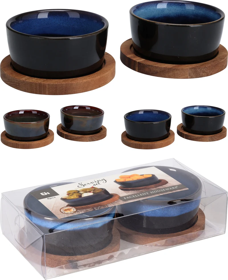 SERVEERSET 4 DELIG 20x10x4,7CM 2 ASS KLEUR
