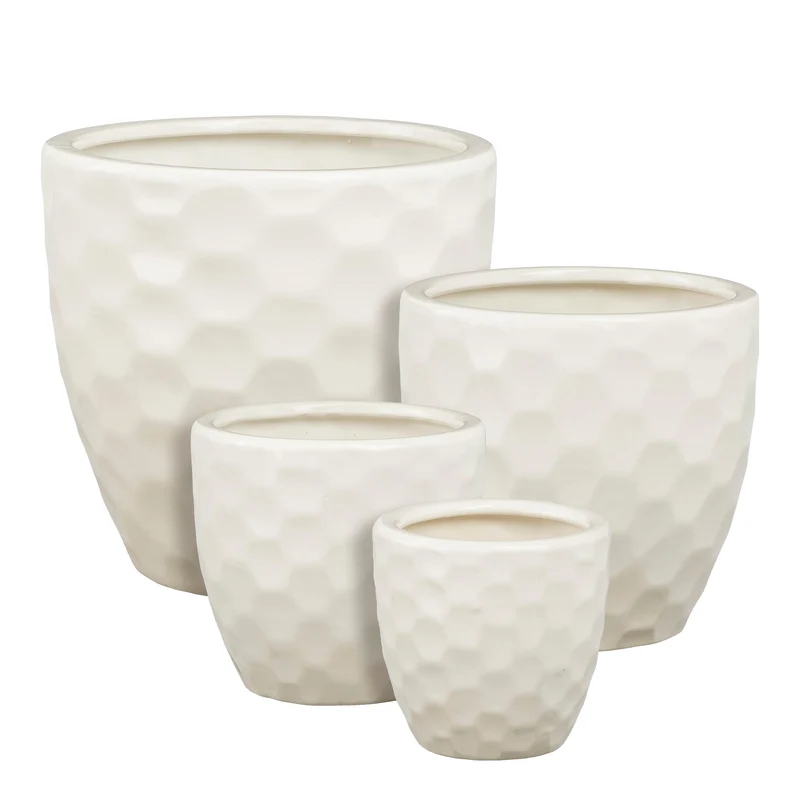 Diamond pot rond wit set van 4 - h27xd30cm