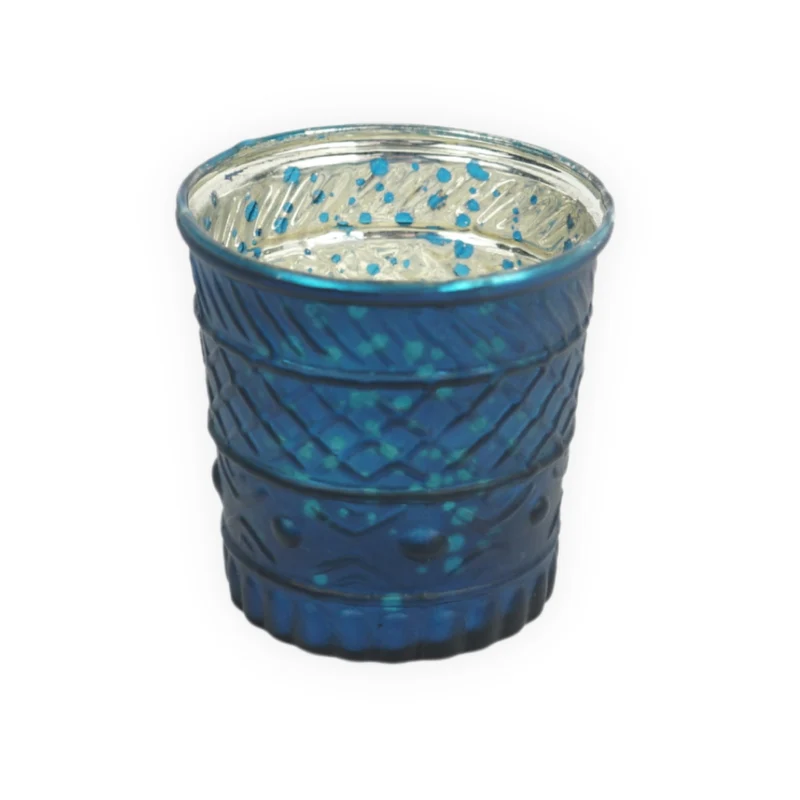 Theelichthouder Rainbow met patroon mat blauw D8 H8 cm