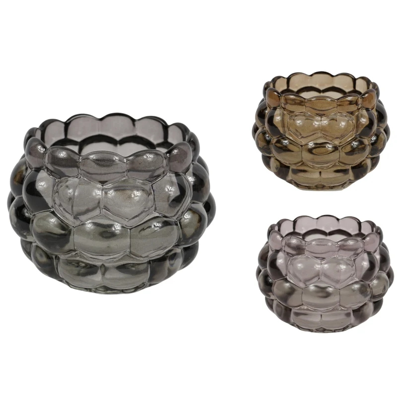 Theelichthouder ''bubble'' glas D11,5 H8,5 cm 3 assorti