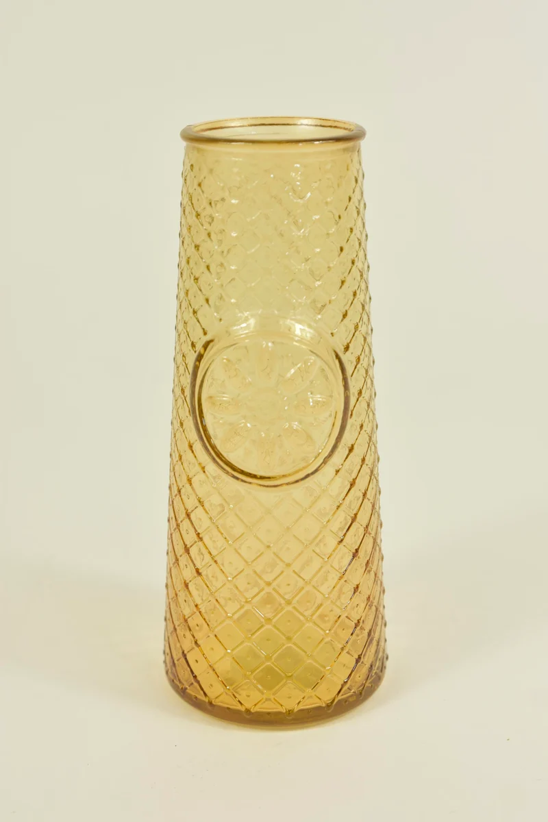 Fles Mandala Okergeel recycleglas D6,5 H16cm