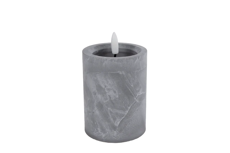 Kaars "Ivar" S betonkleur LED/kunststof 7,5x7,5x12,5cm (excl. 2xAA)