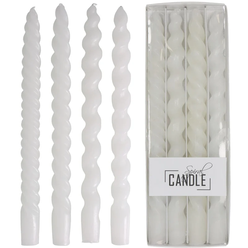 Drip Dinner Candle Spiral Wax White 10.2x2.7x31cm BOX/4