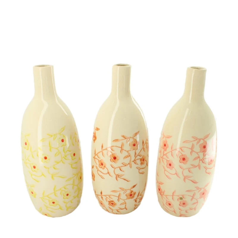 Bottle ceramic 14x14x35cm 3 assorti Orange mix