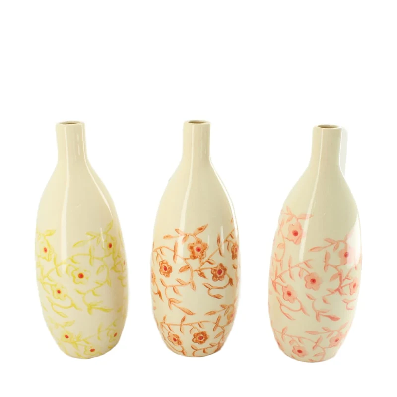 Bottle ceramic 11.5x11.5x29.5cm 3 assorti Orange mix